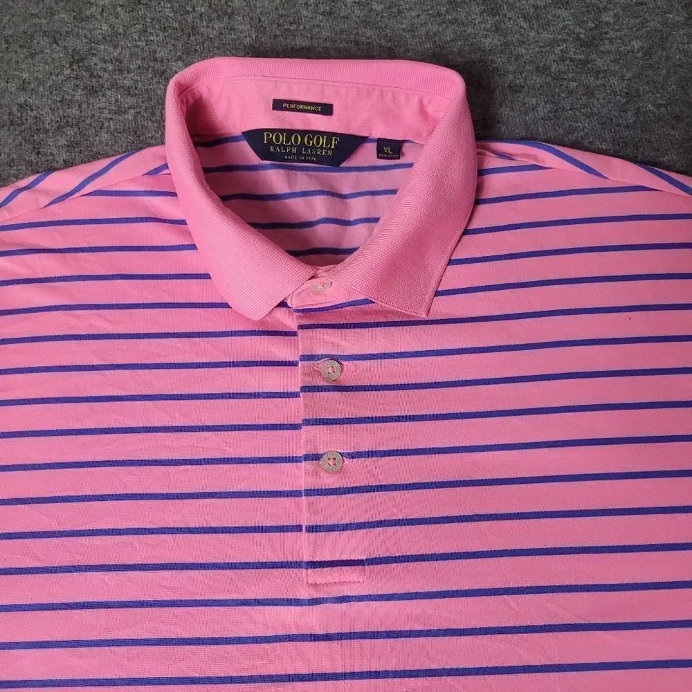 Polo Golf Ralph Lauren Men's Shirt SizeXL Pink Striped Performance Short Sleeve
